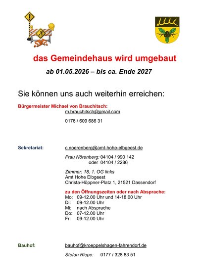 Gemeindehaus geschlossen