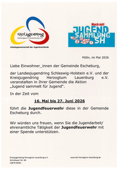 Kreis Jugendring Plakat "Jugend sammelt f&uuml;r Jugend" - Escheburg