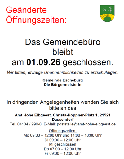 Gemeindebuero geschlossen September 2026