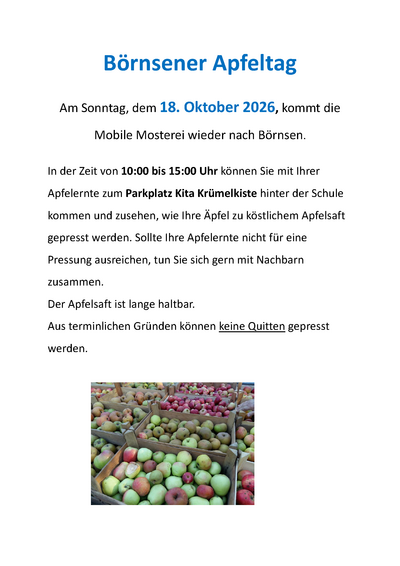 B&ouml;rnsener Apfeltag 2026 Mobile Mosterei