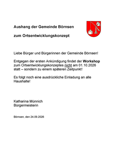 Aushang - Ortsentwicklungskonzept Workshop
